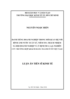 Danh tiếng doanh nghiệp trong mối quan hệ với hình ảnh nước xuất xứ niềm tin trách nhiệm xã hội doanh nghiệp và ý định mua lại nghiên cứu trường hợp khách hàng ngành ô tô việt nam