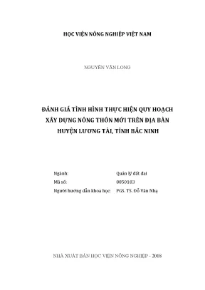 Luận văn thạc sĩ vnua đánh giá tình hình thực hiện quy hoạch xây dựng nông thôn mới trên địa bàn huyện lương tài tỉnh bắc ninh