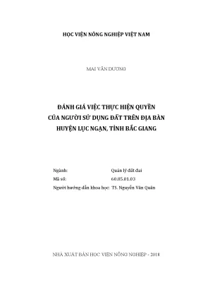 Luận văn thạc sĩ vnua đánh giá việc thực hiện quyền của người sử dụng đất trên địa bàn huyện lục ngạn tỉnh bắc giang