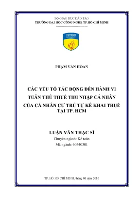 Luận văn thạc sĩ hay các yếu tố tác động đến hành vi tuân thủ thuế thu nhập cá nhân của cá nhân cư trú tự kê khai thuế tại tp hcm