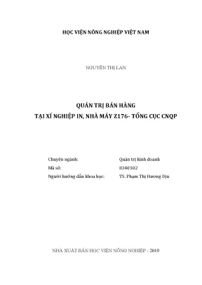 Luận văn thạc sĩ vnua quản trị bán hàng tại xí nghiệp in nhà máy z176 tổng cục công nghiệp quốc phòng