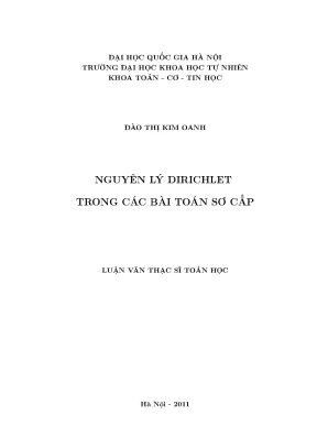 Luận văn thạc sĩ hus nguyên lý dirichlet trong các bài toán sơ cấp