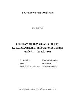 Luận văn thạc sĩ vnua điều tra thực trạng quản lý khí thải tại các doanh nghiệp thuộc khu công nghiệp quế võ i tỉnh bắc ninh