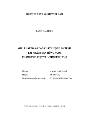 Luận văn thạc sĩ vnua giải pháp nâng cao chất lượng dịch vụ tại khách sạn hồng ngọc thành phố việt trì tỉnh phú thọ