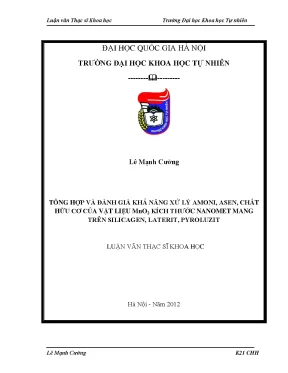 Luận văn thạc sĩ hus tổng hợp và đánh giá khả năng xử lý amoni asen chất hữu cơ của vật liệu mno2 kích thước nanomet mang trên silicagen laterit pyroluzit