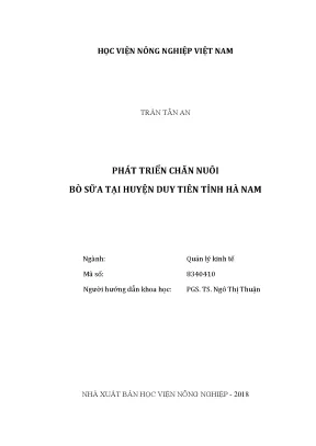 Luận văn thạc sĩ vnua phát triển chăn nuôi bò sữa tại huyện duy tiên tỉnh hà nam