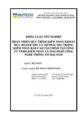 Luận văn thạc sĩ hay hoàn thiện quy trình kiểm toán khoản mục doanh thu và nợ phải thu trong kiểm toán báo cáo tài chính tại công ty tnhh kiểm toán và giải pháp công nghệ thông tin đại nam
