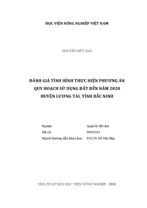 Luận văn thạc sĩ vnua đánh giá tình hình thực hiện phương án quy hoạch sử dụng đất đến năm 2020 huyện lương tài tỉnh bắc ninh