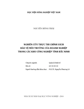 Luận văn thạc sĩ vnua nghiên cứu thực thi chính sách bảo vệ môi trường của doanh nghiệp trong các khu công nghiệp tỉnh bắc ninh