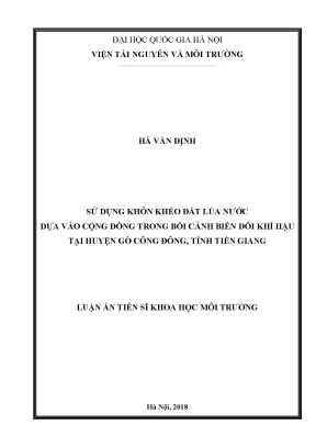 Luận văn thạc sĩ hus sử dụng khôn khéo đất lúa nước dựa vào cộng đồng trong bối cảnh biến đổi khí hậu tại huyện gò công đông tỉnh tiền giang