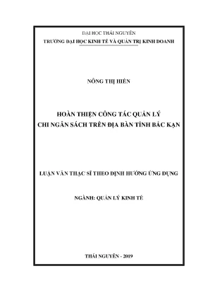 Luận văn thạc sĩ hay hoàn thiện công tác quản lý chi ngân sách trên địa bàn tỉnh bắc kạn