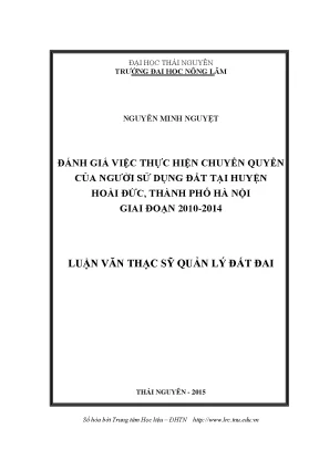 Luận văn thạc sĩ hay đánh giá việc thực hiện chuyển quyền của người sử dụng đất tại huyện hoài đức thành phố hà nội giai đoạn 2010 2014