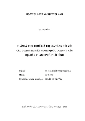 Luận văn thạc sĩ vnua quản lý thu thuế giá trị gia tăng đối với các doanh nghiệp ngoài quốc doanh trên địa bàn thành phố thái bình