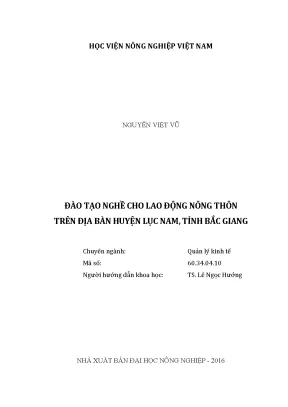 Luận văn thạc sĩ vnua đào tạo nghề cho lao động nông thôn trên địa bàn huyện lục nam tỉnh bắc giang