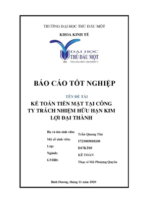 Khóa luận tốt nghiệp kế toán tiền mặt tại công ty trách nhiệm hữu hạn kim lợi đại thành