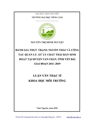 Luận văn thạc sĩ hay đánh giá thực trạng nguồn thải và công tác quản lý xử lý chất thải rắn sinh hoạt tại huyện văn chấn tỉnh yên bái giai đoạn 2016 2019