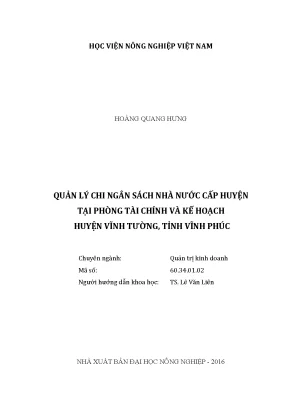 Luận văn thạc sĩ vnua quản lý chi ngân sách nhà nước cấp huyện tại phòng tài chính và kế hoạch huyện vĩnh tường tỉnh vĩnh phúc