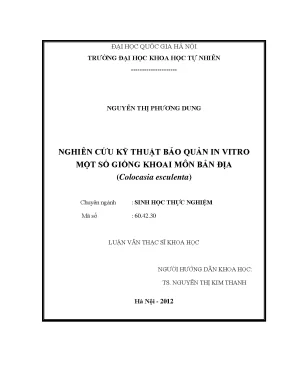 Luận văn thạc sĩ hus nghiên cứu kỹ thuật bảo quản in vitro một số giống khoai môn bản địa