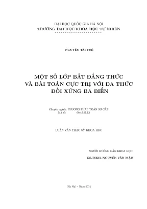 Luận văn thạc sĩ hus một số lớp bất đẳng thức và bài toán cực trị với đa thức đối xứng ba biến