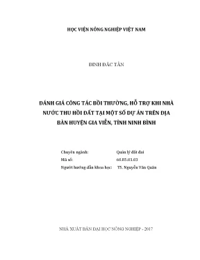 Luận văn thạc sĩ vnua đánh giá công tác bồi thường hỗ trợ khi nhà nước thu hồi đất tại một số dự án trên địa bàn huyện gia viễn tỉnh ninh bình