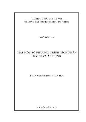 Luận văn thạc sĩ hus giải một số phương trình tích phân kỳ dị và áp dụng