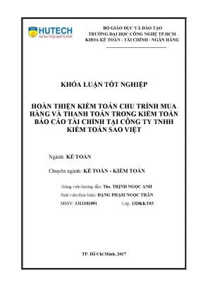 Luận văn thạc sĩ hay hoàn thiện kiểm toán chu trình mua hàng và thanh toán trong kiểm toán báo cáo tài chính tại công ty tnhh kiểm toán sao việt