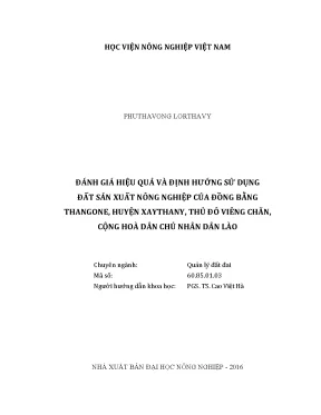 Luận văn thạc sĩ vnua đánh giá hiệu quả và định hướng sử dụng đất sản xuất nông nghiệp của đồng bằng thangone huyện xaythany thủ đô viêng chăn cộng hòa dân chủ nhân dân lào