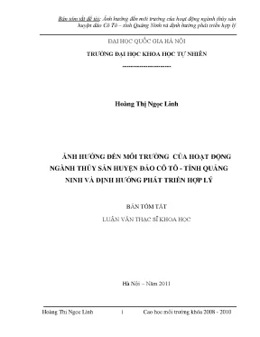 Luận văn thạc sĩ hus ảnh hưởng đến môi trường của hoạt động ngành thủy sản huyện đảo cô tô tỉnh quảng ninh và định hướng phát triển hợp lý