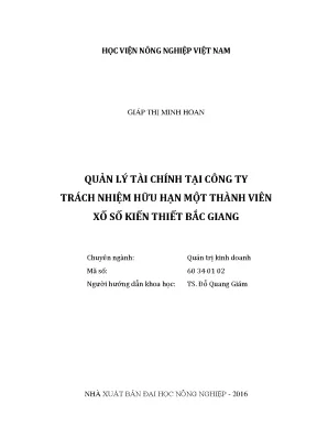 Luận văn thạc sĩ vnua quản lý tài chính tại công ty trách nhiệm hữu hạn một thành viên xổ số kiến thiết bắc giang