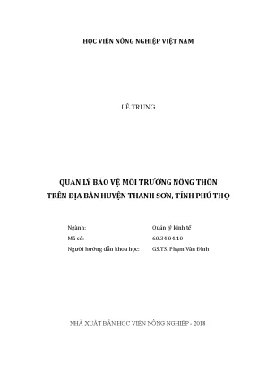 Luận văn thạc sĩ vnua quản lý bảo vệ môi trường nông thôn trên địa bàn huyện thanh sơn tỉnh phú thọ