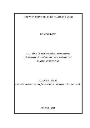 Luận án tiến sĩ các tỉnh ủy ở đồng bằng sông hồng lãnh đạo xây dựng khu vực phòng thủ giai đoạn hiện nay