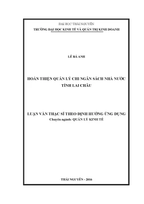 Luận văn thạc sĩ hay hoàn thiện quản lý chi ngân sách nhà nước tỉnh lai châu