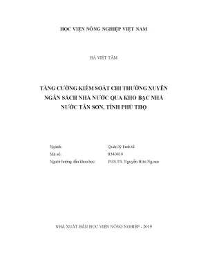 Luận văn thạc sĩ vnua tăng cường kiểm soát chi thường xuyên ngân sách nhà nước qua kho bạc nhà nước tân sơn tỉnh phú thọ