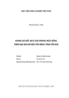 Luận văn thạc sĩ vnua đánh giá kết quả giải phóng mặt bằng trên địa bàn huyện yên bình tỉnh yêu bái