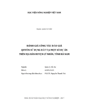 Luận văn thạc sĩ vnua đánh giá công tác đấu giá quyền sử dụng đất tại một số dự án trên địa bàn huyện lý nhân tỉnh hà nam