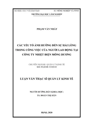 Luận văn thạc sĩ hay các yếu tố ảnh hưởng đến sự hài lòng trong công việc của người lao động tại công ty nhiệt điện mông dương