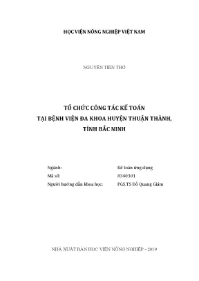 Luận văn thạc sĩ vnua tổ chức công tác kế toán tại bệnh viện đa khoa huyện thuận thành tỉnh bắc ninh