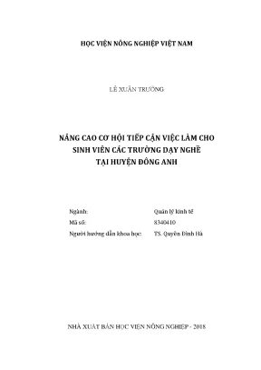 Luận văn thạc sĩ vnua nâng cao cơ hội tiếp cận việc làm cho sinh viên các trường dạy nghề tại huyện đông anh
