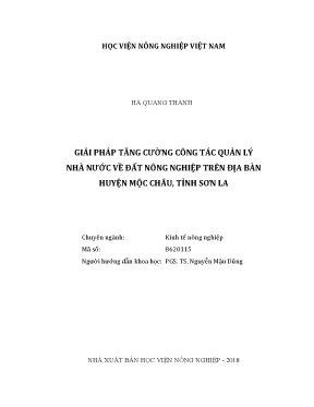 Luận văn thạc sĩ vnua giải pháp tăng cường công tác quản lý nhà nước về đất nông nghiệp trên địa bàn huyện mộc châu tỉnh sơn la