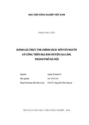 Luận văn thạc sĩ vnua đánh giá thực thi chính sách đối với người có công trên địa bàn huyện gia lâm thành phố hà nội