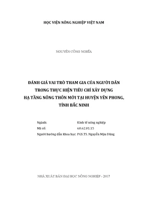 Luận văn thạc sĩ vnua đánh giá vai trò tham gia của người dân trong thực hiện tiêu chí xây dựng hạ tầng nông thôn mới tại huyện yên phong tỉnh bắc ninh
