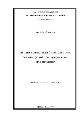 Luận văn thạc sĩ hus điều tra kinh nghiệm sử dụng cây thuốc của dân tộc thái ở huyện quan hóa tỉnh thanh hóa