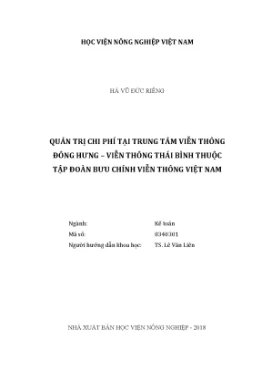 Luận văn thạc sĩ vnua quản trị chi phí tại trung tâm viễn thông đông hưng viễn thông thái bình thuộc tập đoàn bưu chính viễn thông việt nam