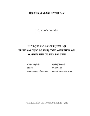 Luận văn thạc sĩ vnua huy động các nguồn lực xã hội trong xây dựng cơ sở hạ tầng nông thôn mới ở huyện tiên du tỉnh bắc ninh