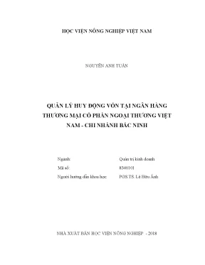 Luận văn thạc sĩ vnua quản lý huy động vốn tại ngân hàng thương mại cổ phần ngoại thương việt nam chi nhành bắc ninh