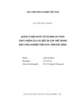 Luận văn thạc sĩ vnua quản lý nhà nước về vệ sinh an toàn thực phẩm của các bếp ăn tập thể trong khu công nghiệp tiên sơn tỉnh bắc ninh