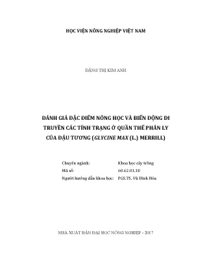 Luận văn thạc sĩ vnua đánh giá đặc điểm nông học và biến động di truyền các tính trạng ở quần thể phân ly của đậu tương glycine max l merrill