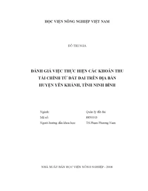 Luận văn thạc sĩ vnua đánh giá việc thực hiện các khoản thu tài chính từ đất đai trên địa bàn huyện yên khánh tỉnh ninh bình
