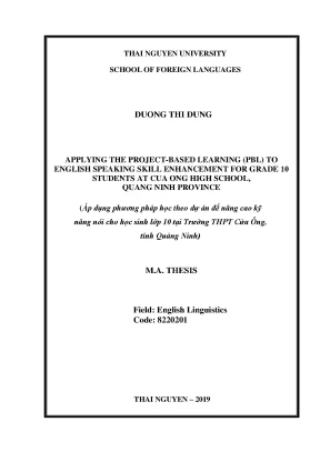 Luận văn thạc sĩ hay áp dụng phương pháp học theo dự án để nâng cao kỹ năng nói cho học sinh lớp 10 tại trường thpt cửa ông tỉnh quảng ninh