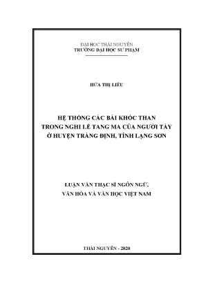 Luận văn thạc sĩ hay hệ thống các bài khóc than trong nghi lễ tang ma của người tày ở huyện tràng định tỉnh lạng sơn